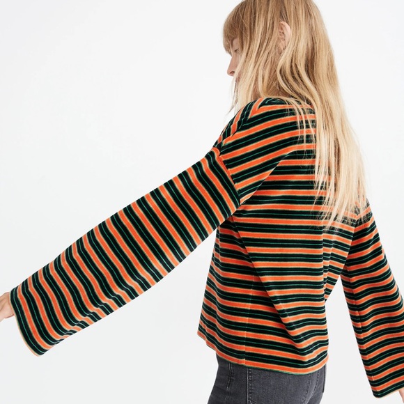 Madewell Striped Velour Wide-Sleeve Top - Picture 2 of 8